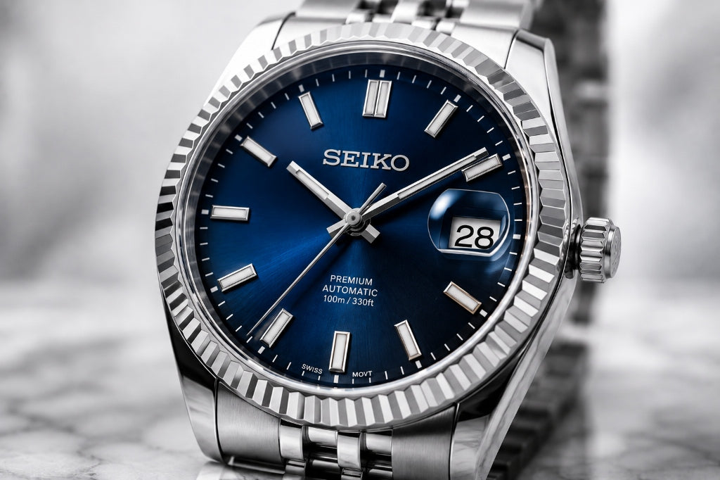 Seiko Mod Datejust Fluted Bezel Blue Dial